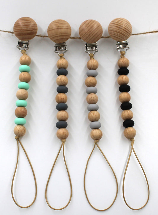 Mixed Wood/Silicon Bead Pacifier Clip