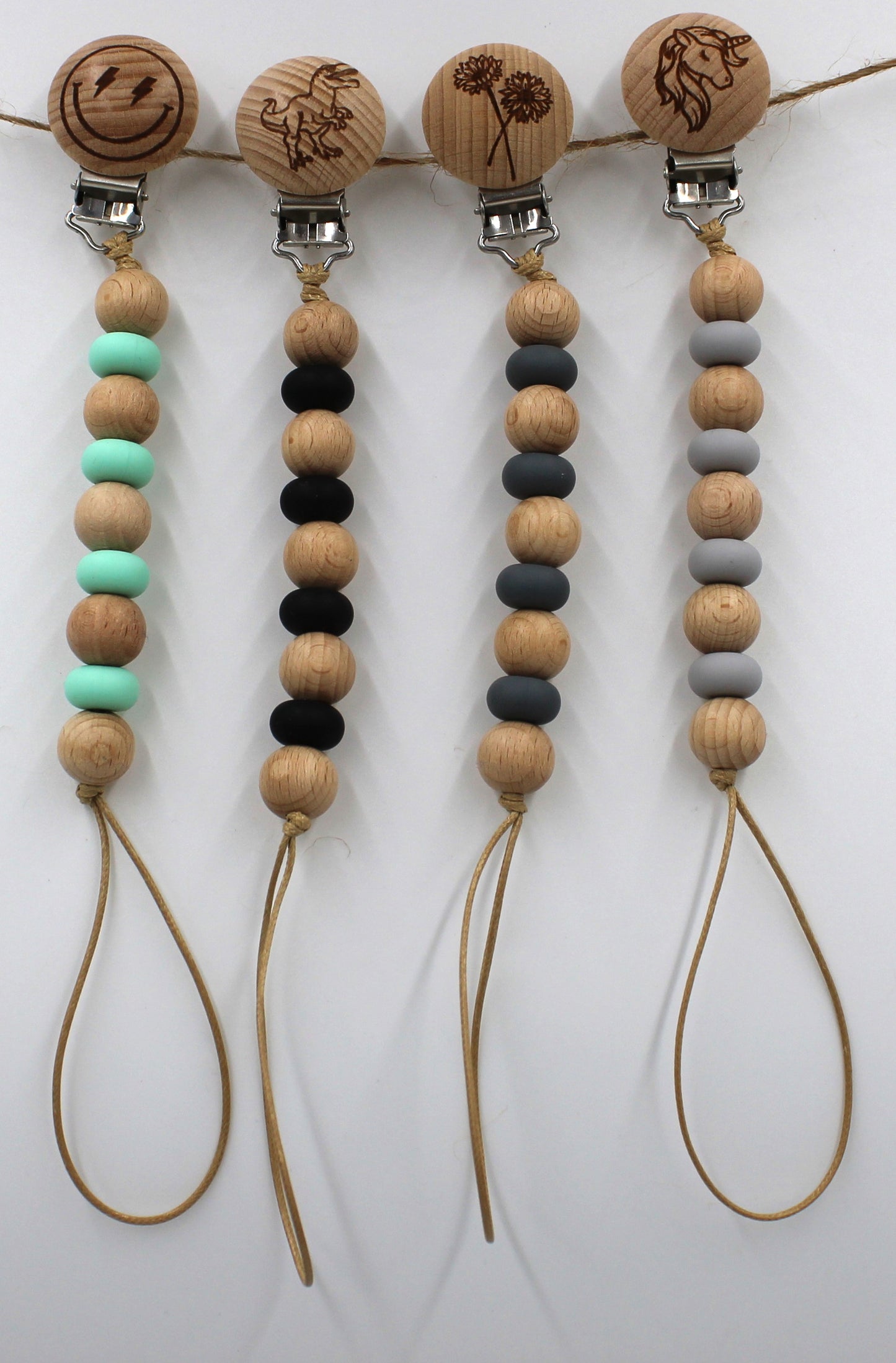 Mixed Wood/Silicon Bead Pacifier Clip