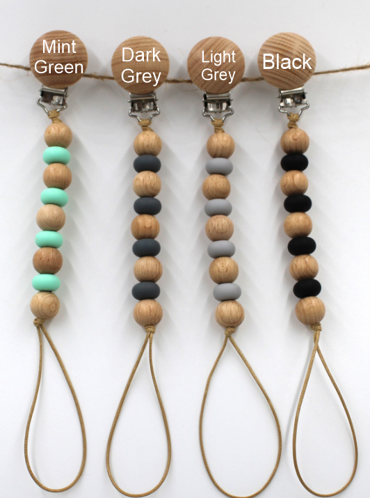 Mixed Wood/Silicon Bead Pacifier Clip